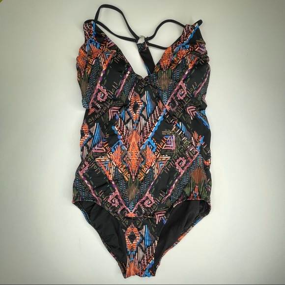 NEW Time and Tru Ethnic Wave One Piece Swimsuit Racerback S - Picture 6 of 15
